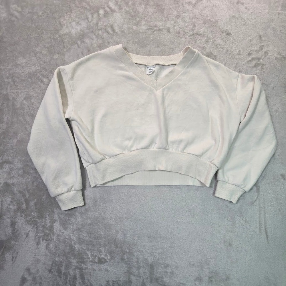 No Boundaries Womens Cream V-Neck Cropped Sweatshirt Size M 8-10 Off White Top